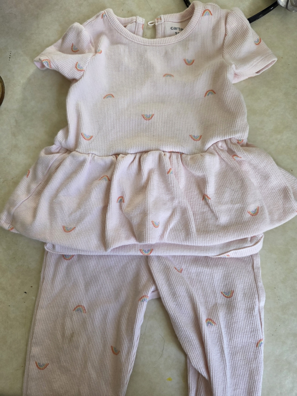 Carter's Pink Rainbow Ribbed Peplum Set - Kids